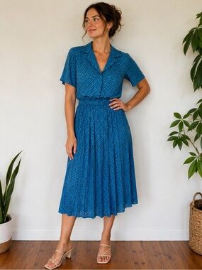 Samantha Stevens Vintage Polkadot Secretary Dress Petites Size 8 Electric Blue